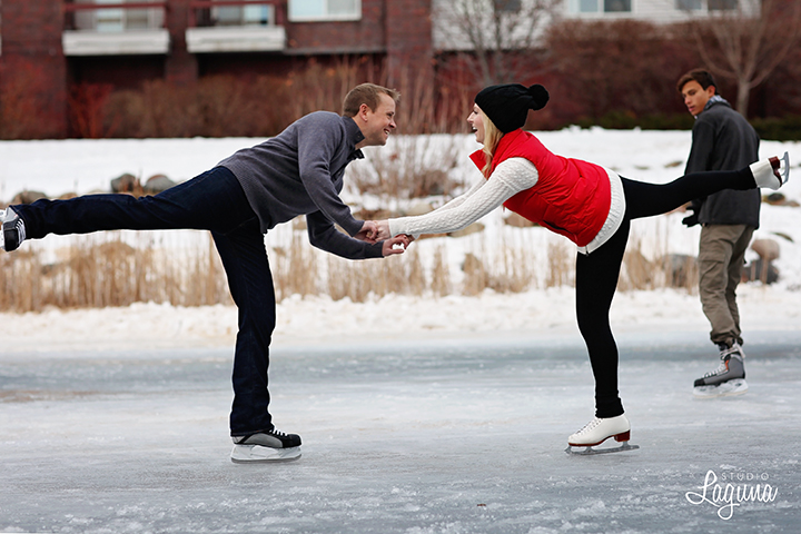 ice skating engagement session in Edina